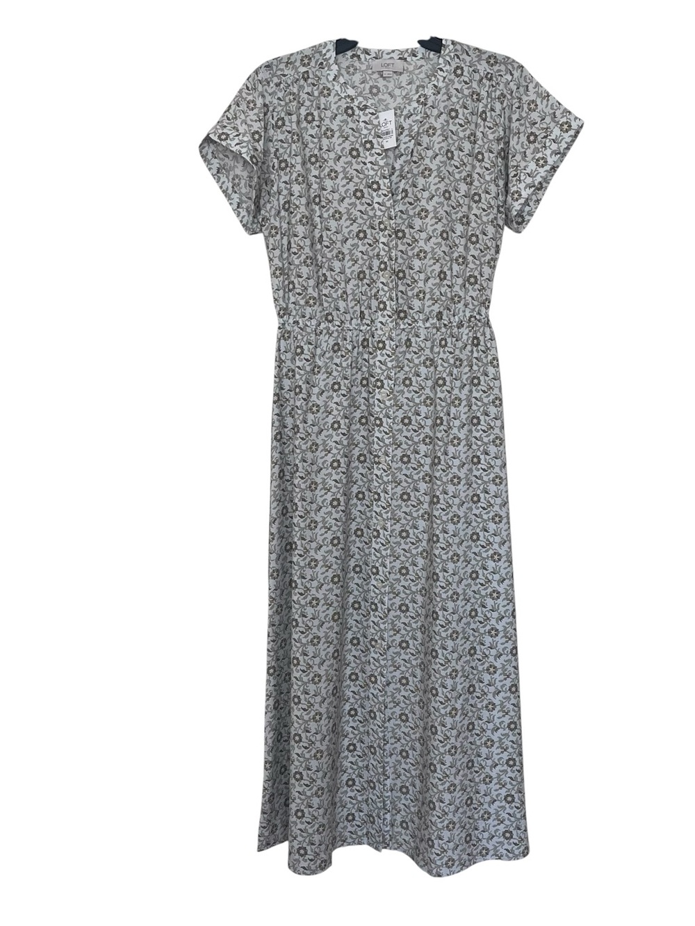 Loft Outlet Midi Shirt Dress with  Floral Olive print Size M - Picture 3 of 7
